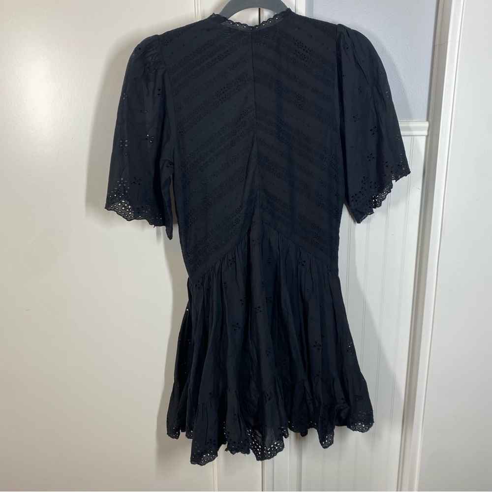 NWT Madewell Eyelet Flutter Sleeve Mini Dress In Cotton Voile Jet Black Size 00 - Picture 7 of 10